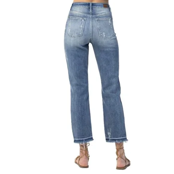 Judy Blue High Waist Relase Hem Ankle Straight Leg Jeans - Picture 3 of 3